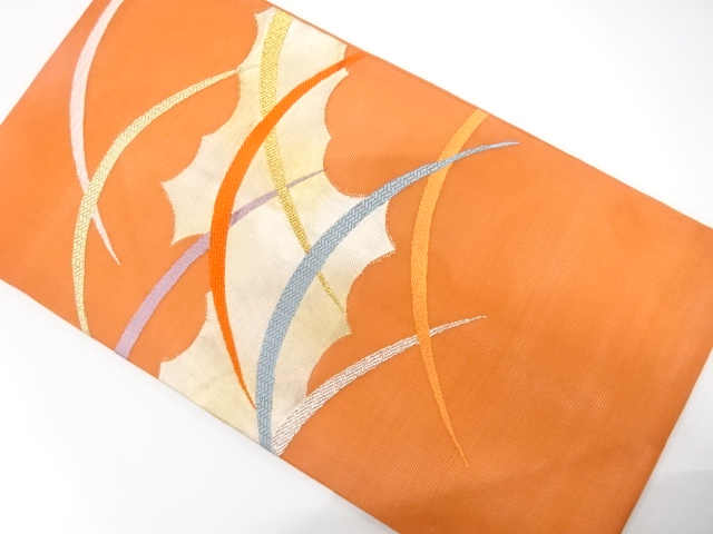 未使用品　紗　逆雲取りに芝草模様織り出し　名古屋帯